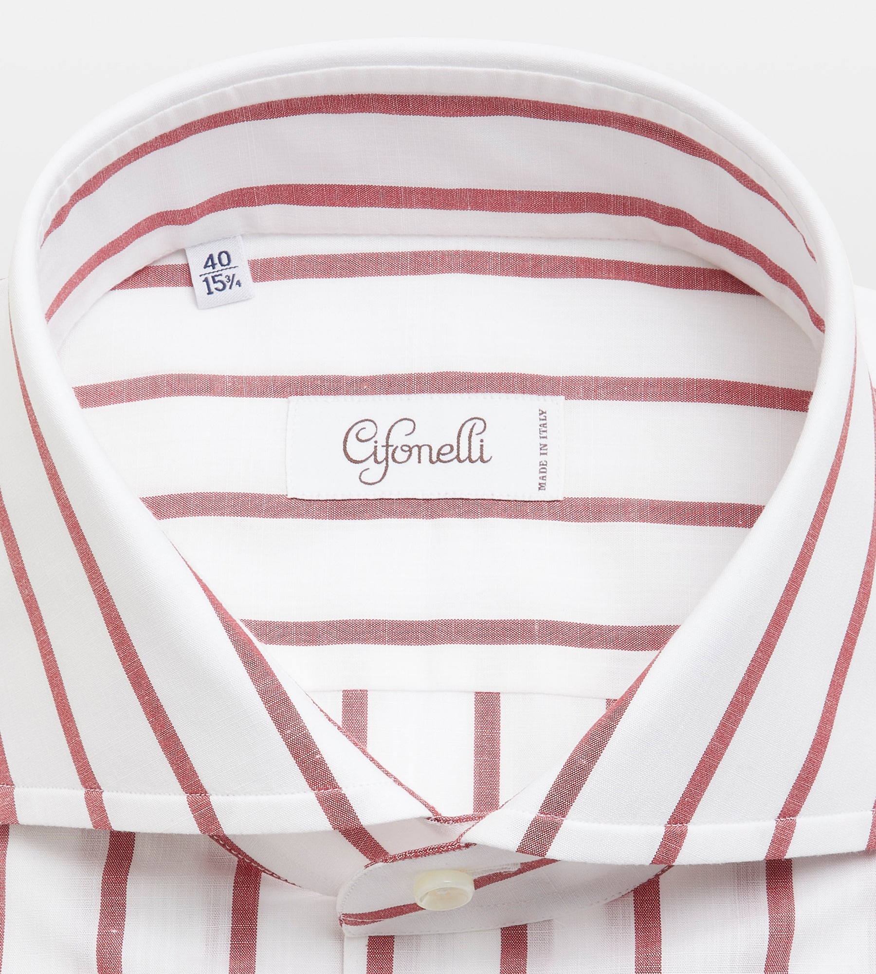 Chemise blanche & rouge en coton à rayures