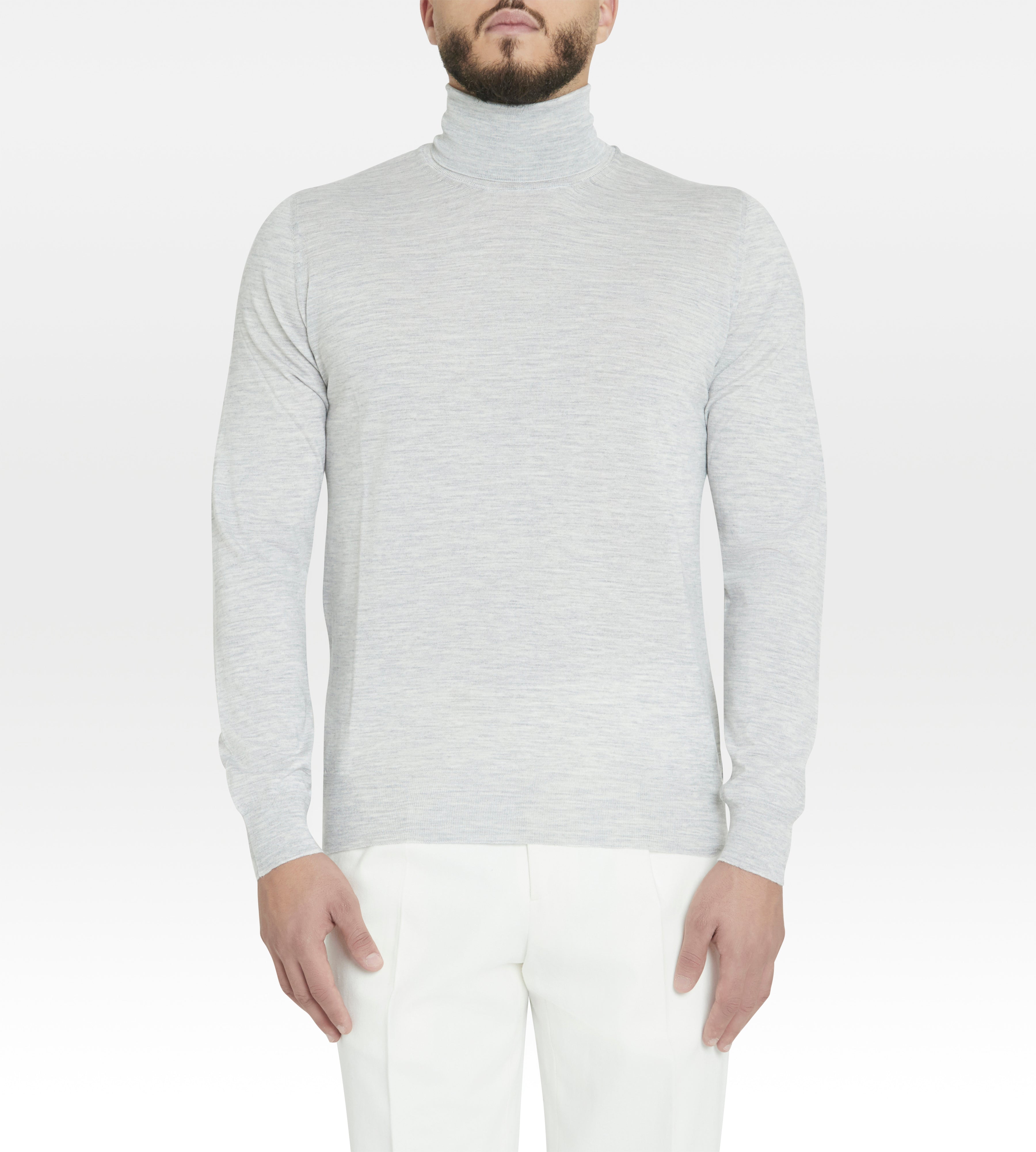 Pull col roulé gris en laine, cachemire & soie