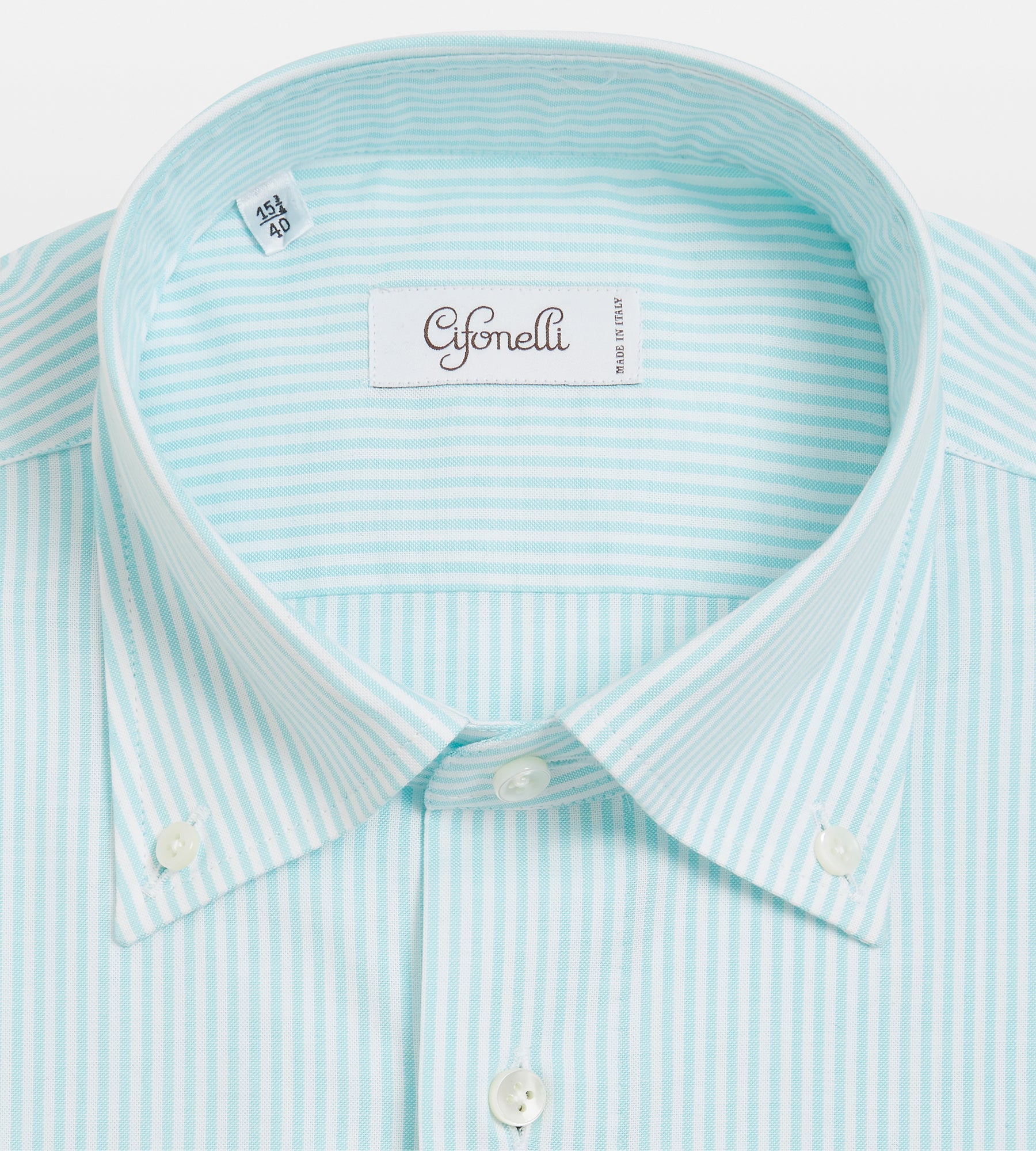 Chemise blanche & turquoise en coton à rayures