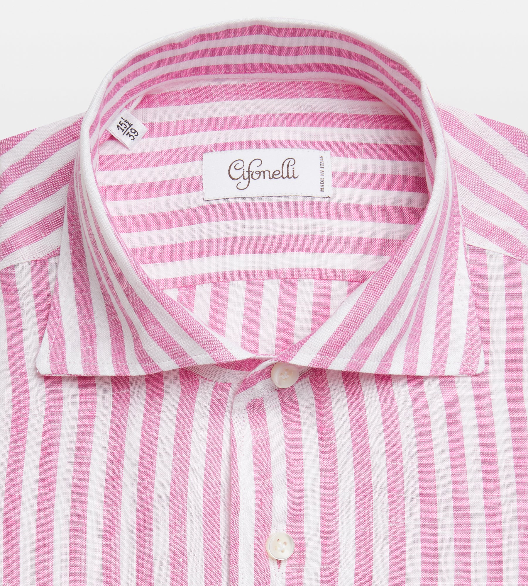 Chemise rose et blanche en lin à rayures