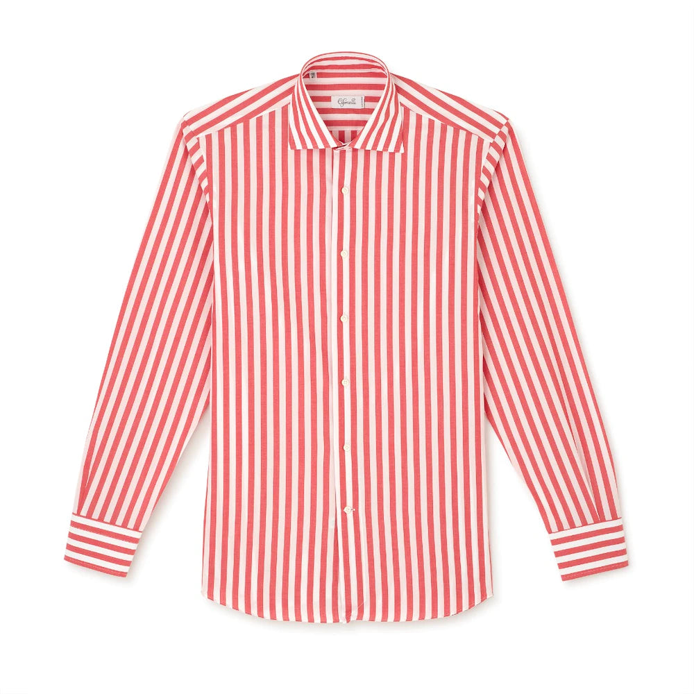 Chemise blanche & rouge en coton à rayures