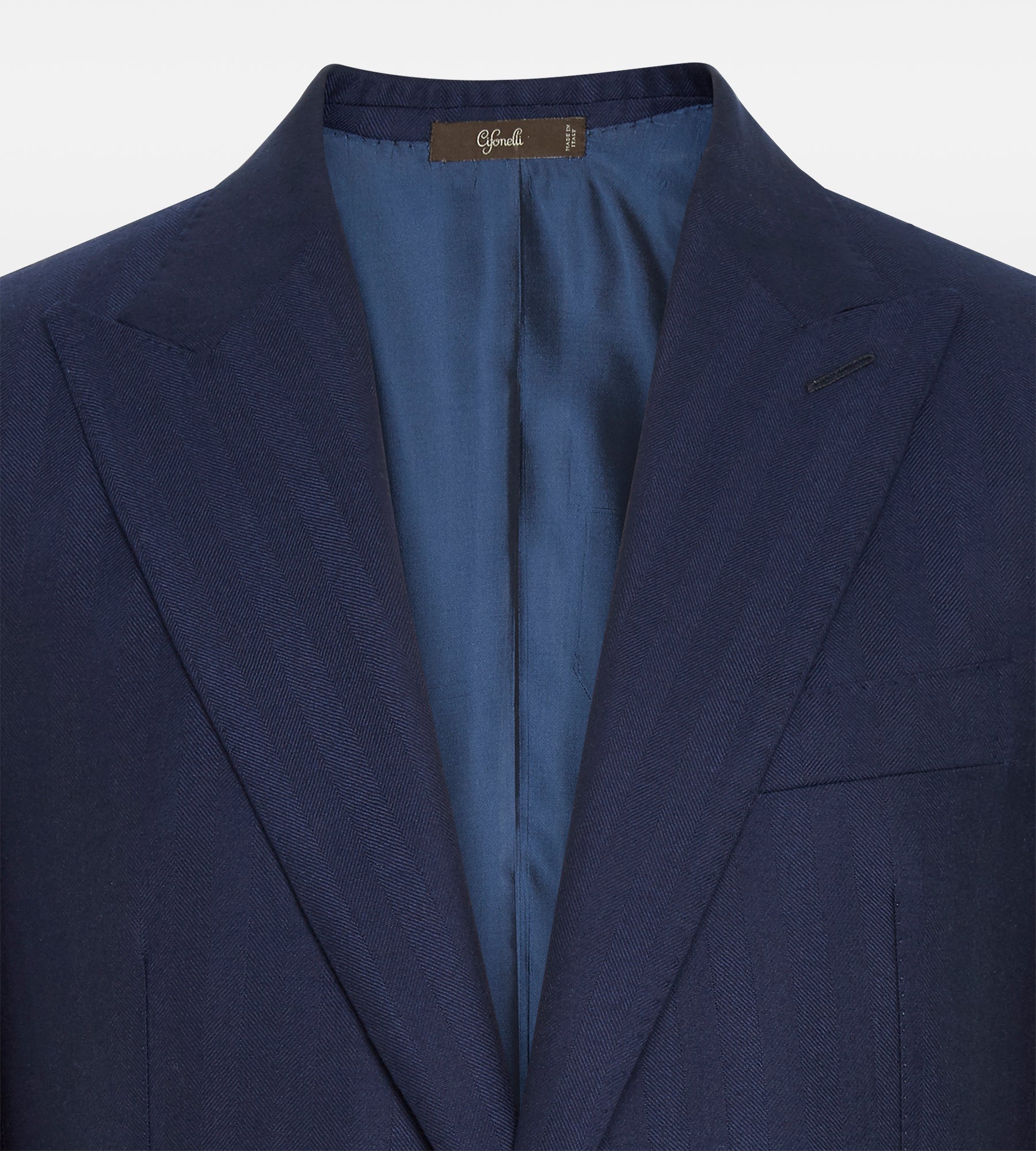 Costume bleu marine en laine & cachemire à motif chevrons