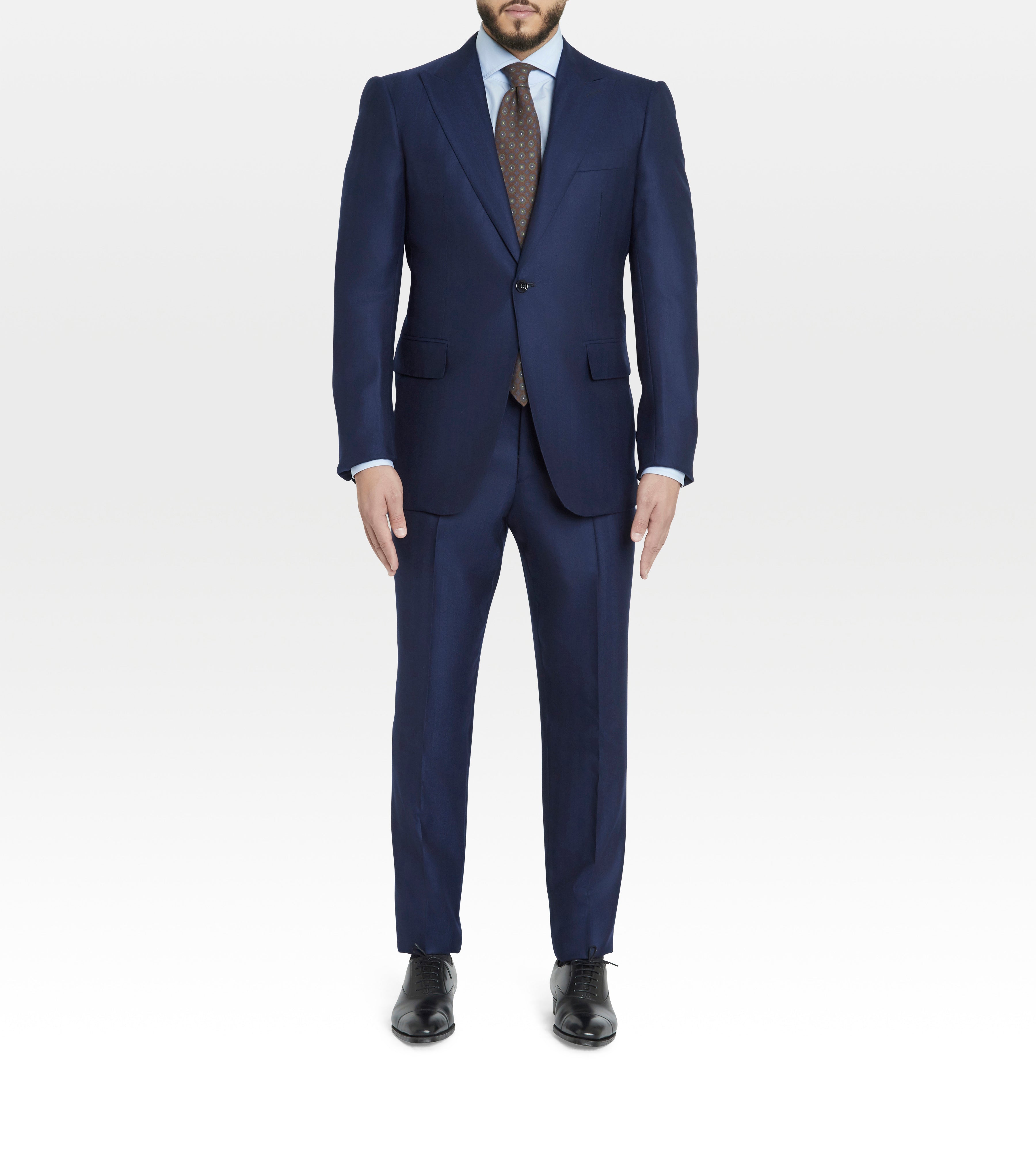 Costume bleu marine en laine & cachemire à motif chevrons