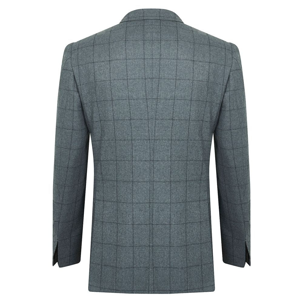 Costume croisé en laine gris à carreaux fenêtre