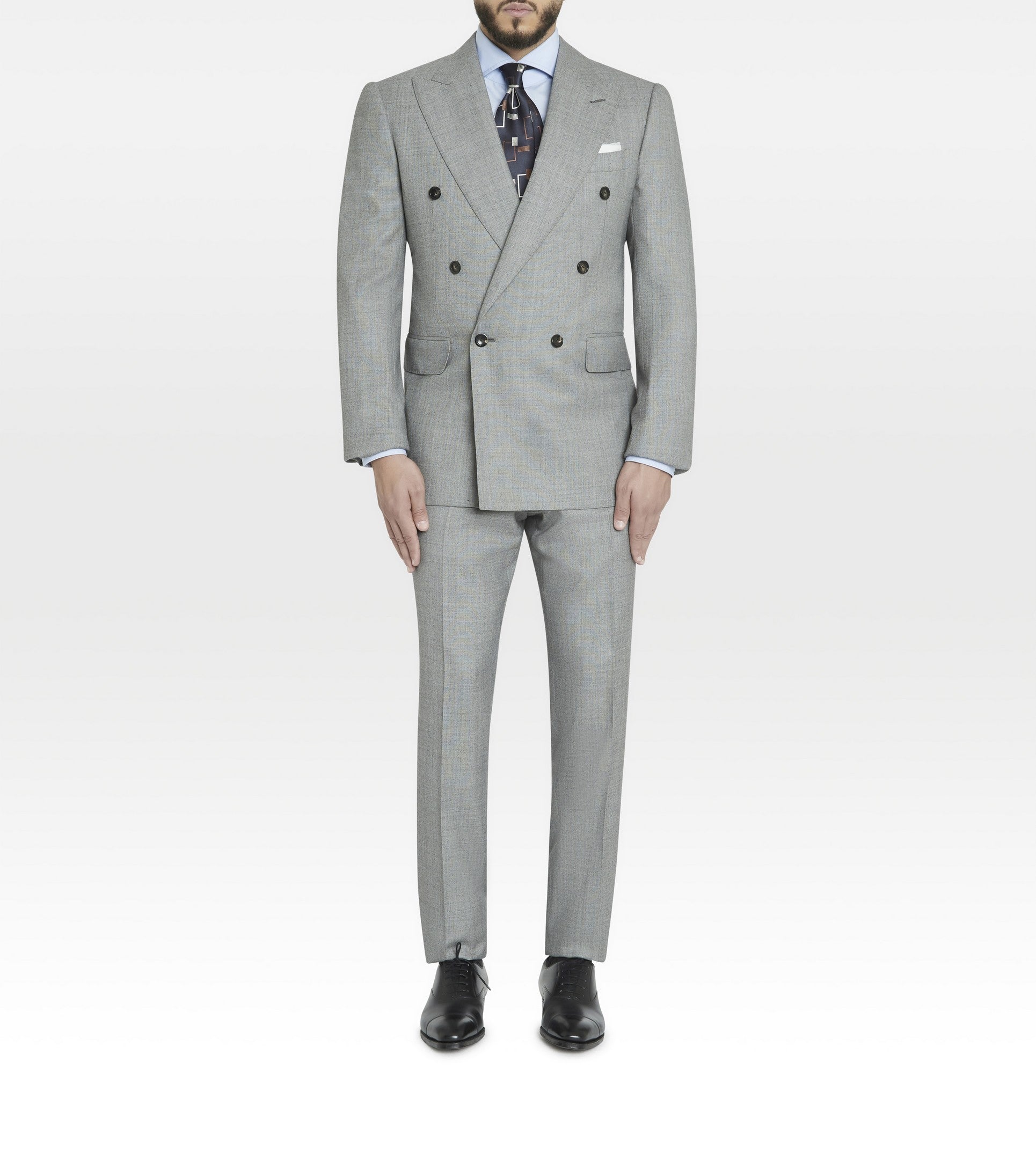 Costume croisé bas 6x1 gris en laine