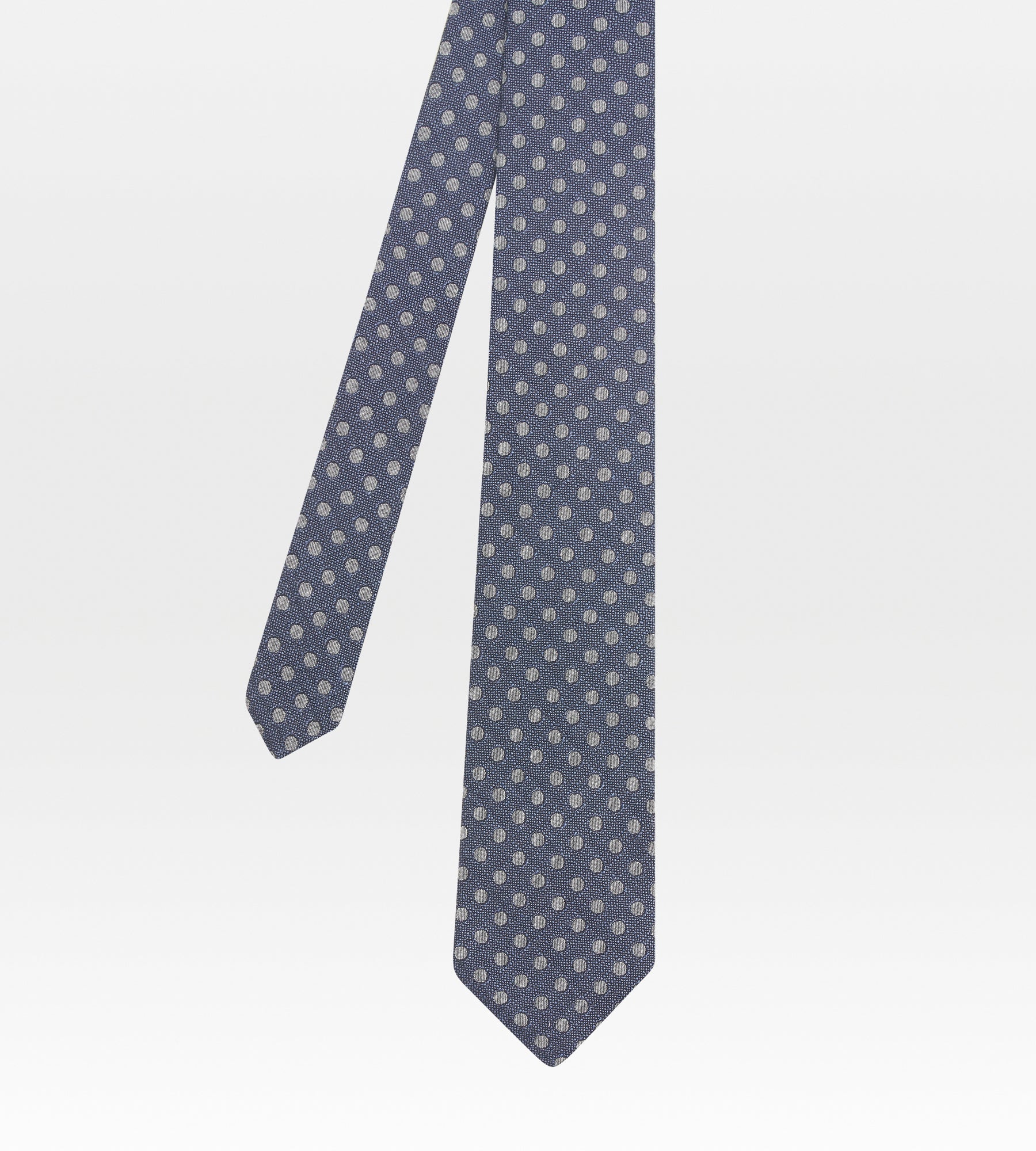 Cravate en soie bleu à pois