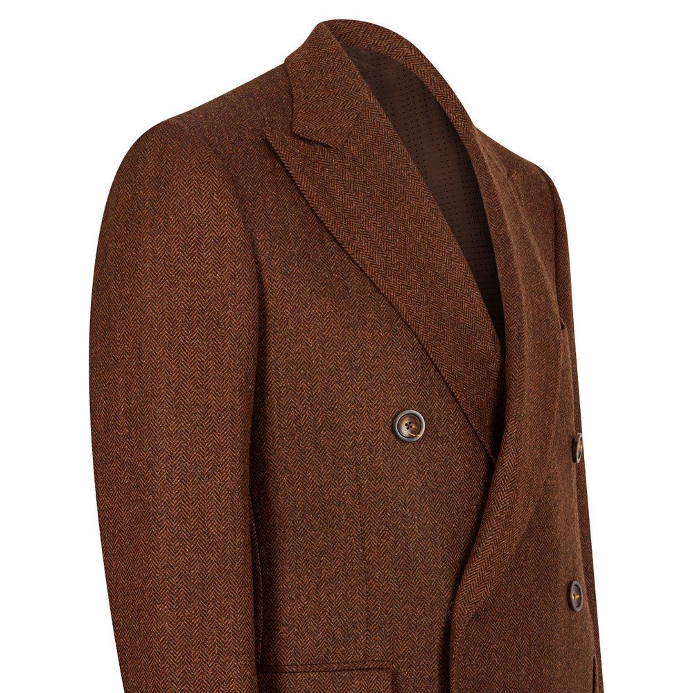 Manteau croisé en laine et cachemire marron