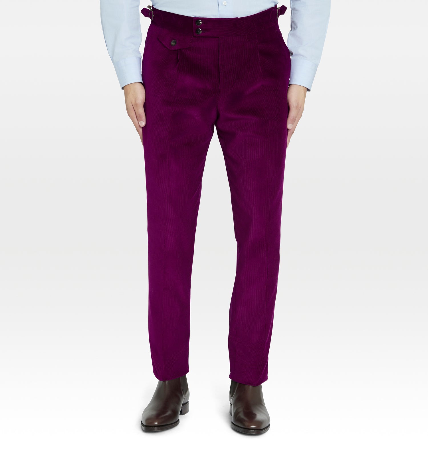 Pantalon en velours côtelé framboise