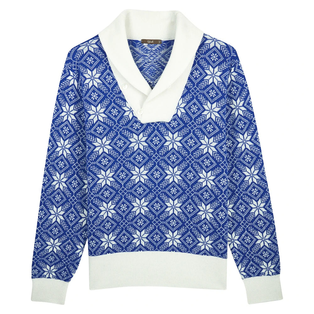 Pull en cachemire bleu à flocons
