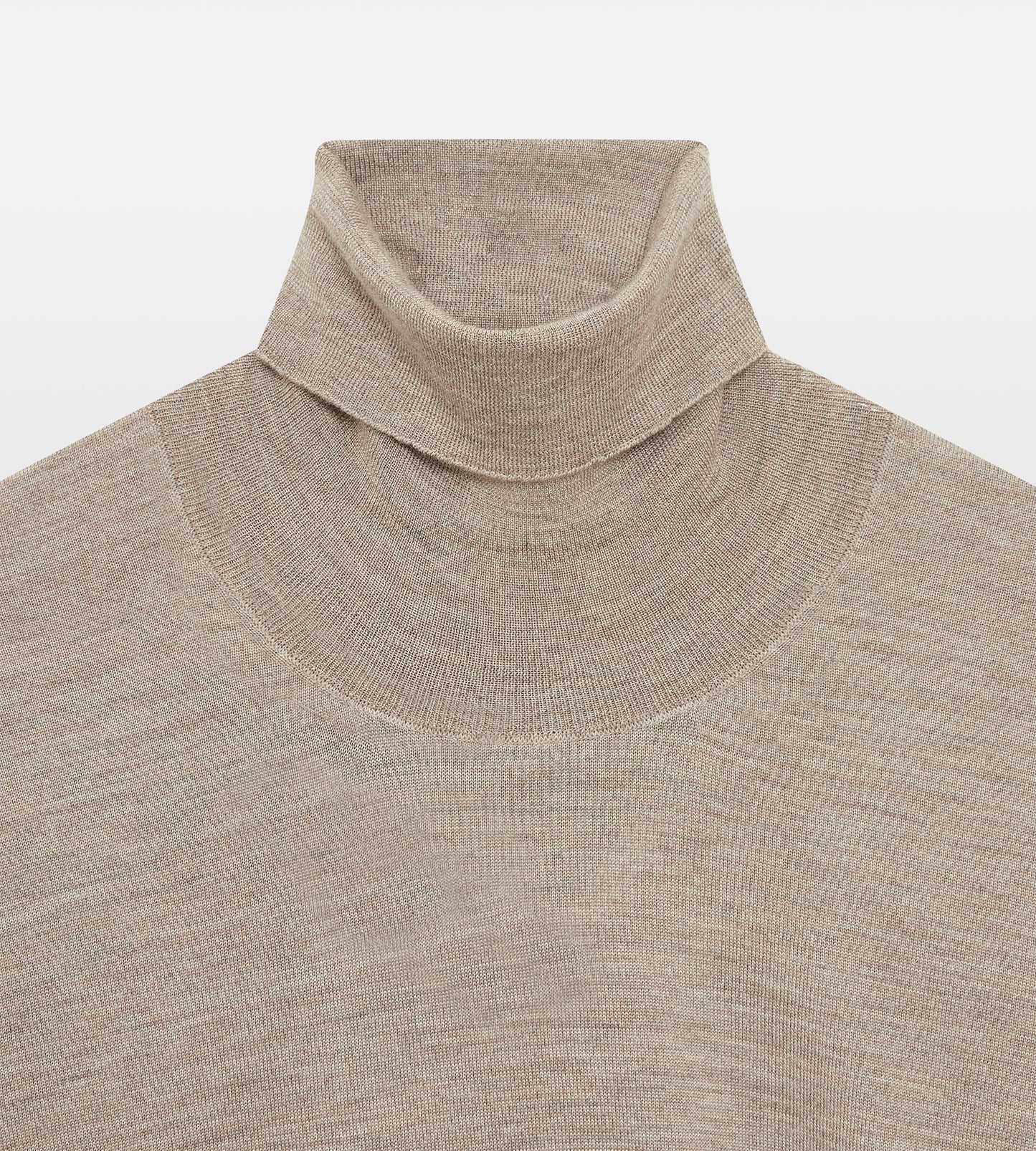 Pull col roulé beige en laine, cachemire & soie