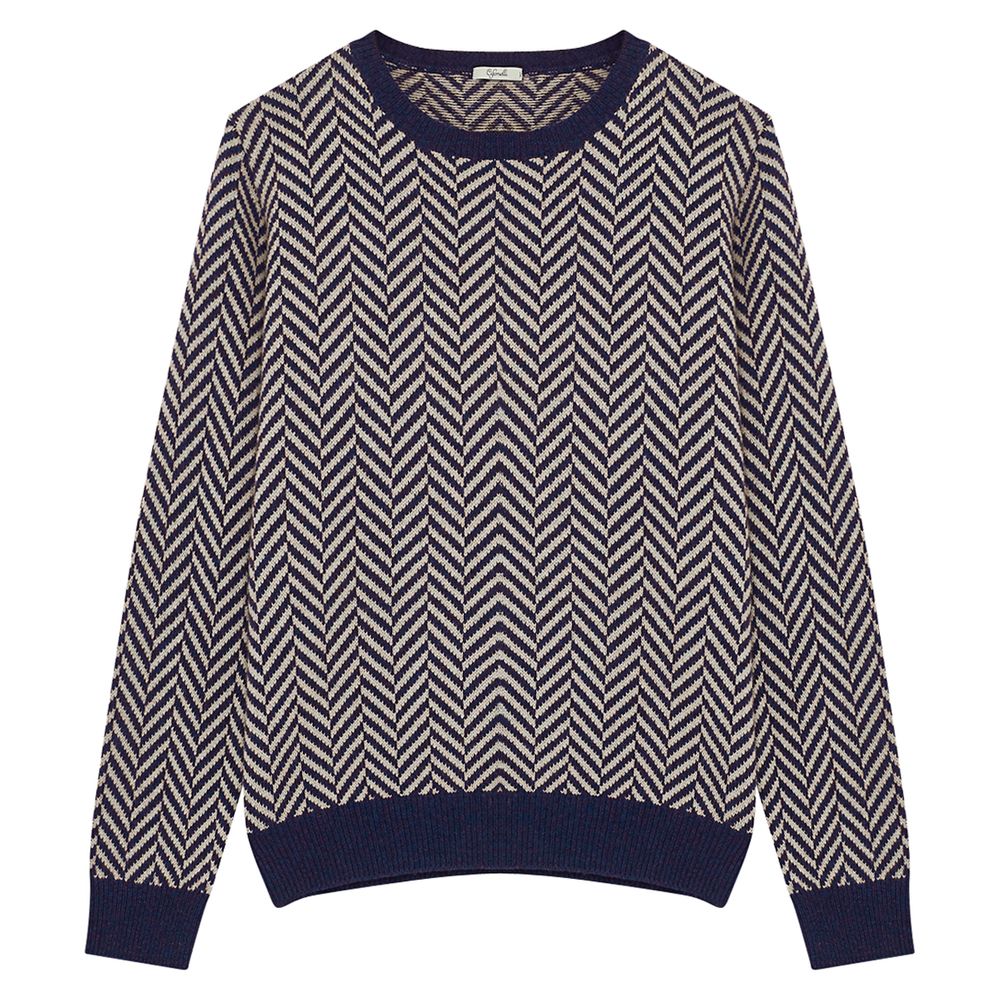 Pull en laine zig zag bleu