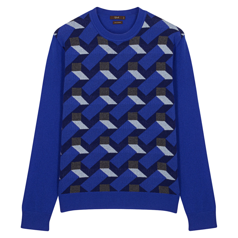 Pull en cachemire géométrique bleu