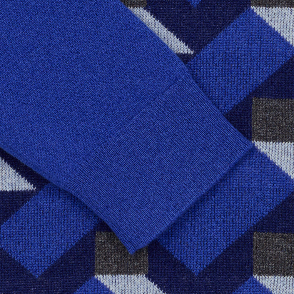 Pull en cachemire géométrique bleu