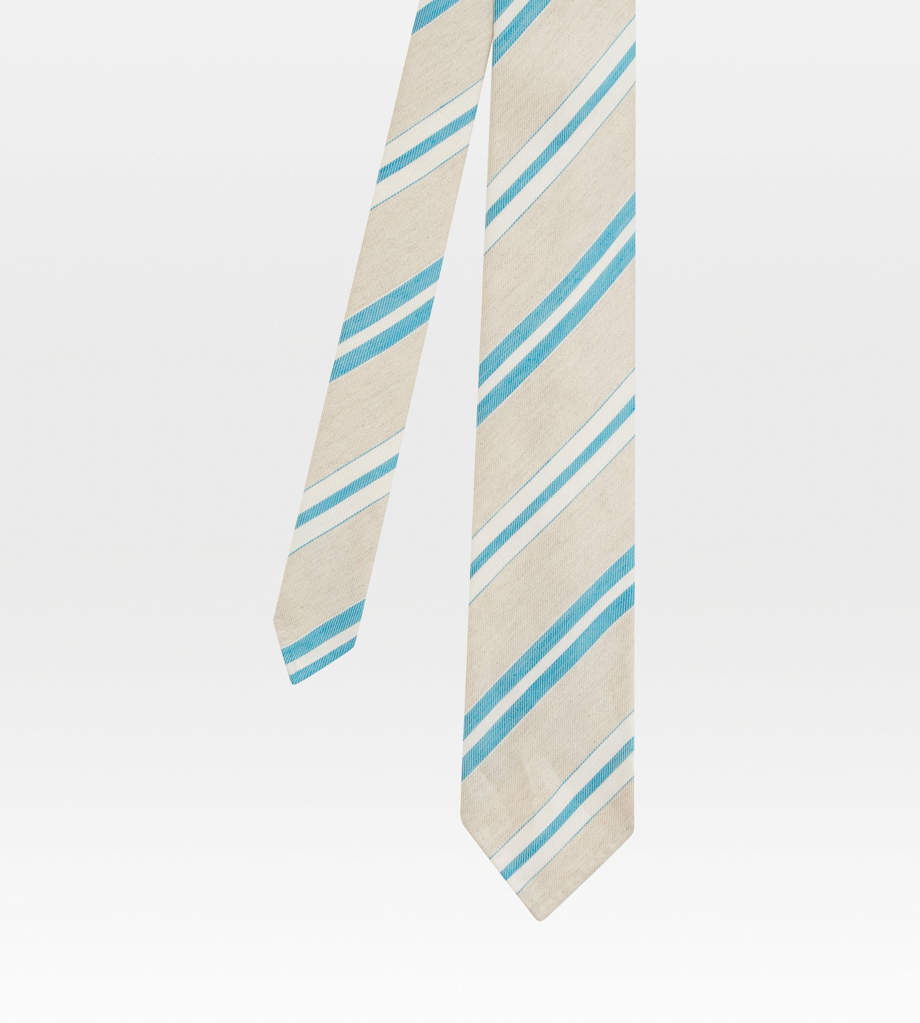 Cravate en coton et lin beige et turquoise