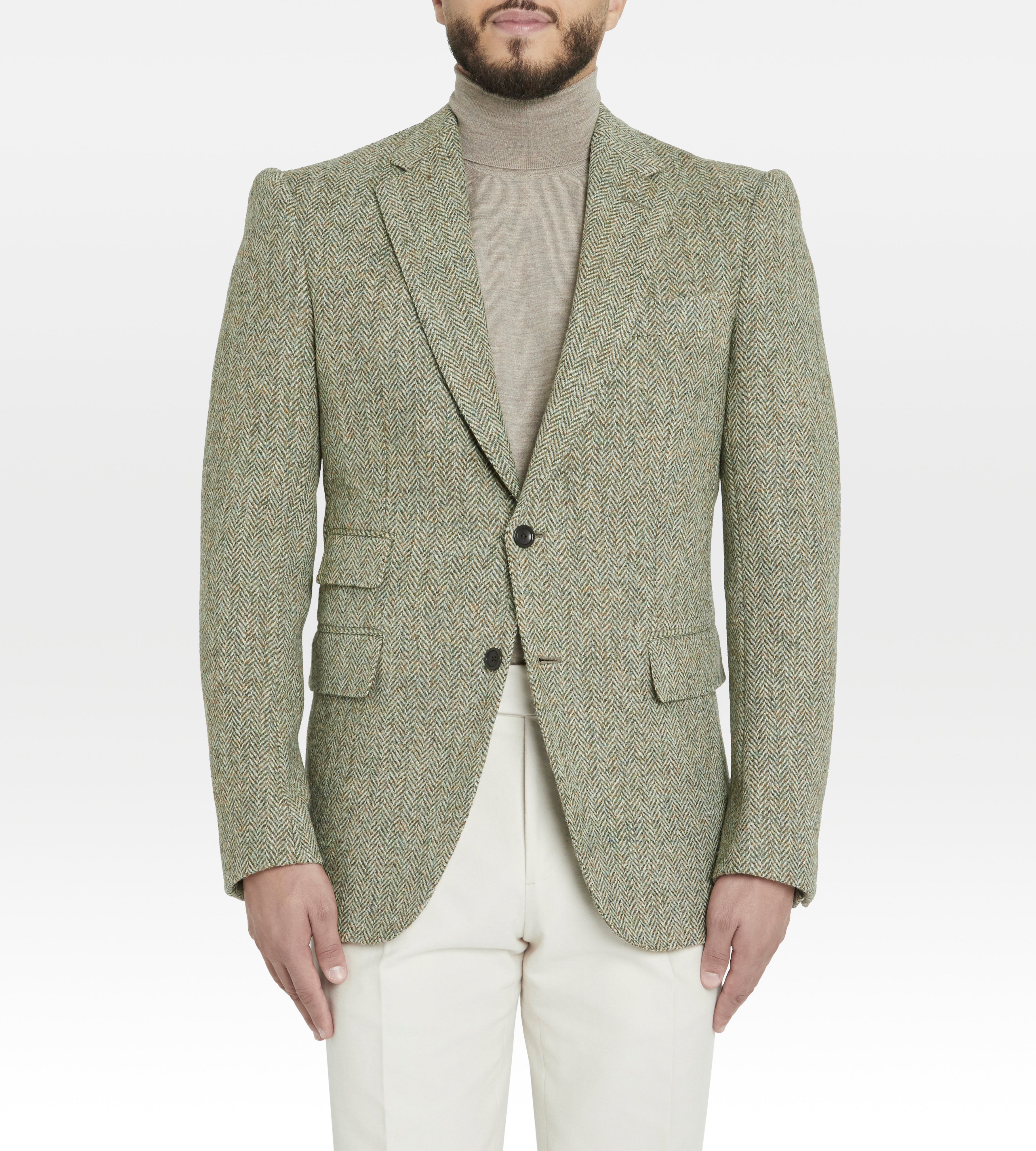 Veste verte à motif chevrons Harris Tweed