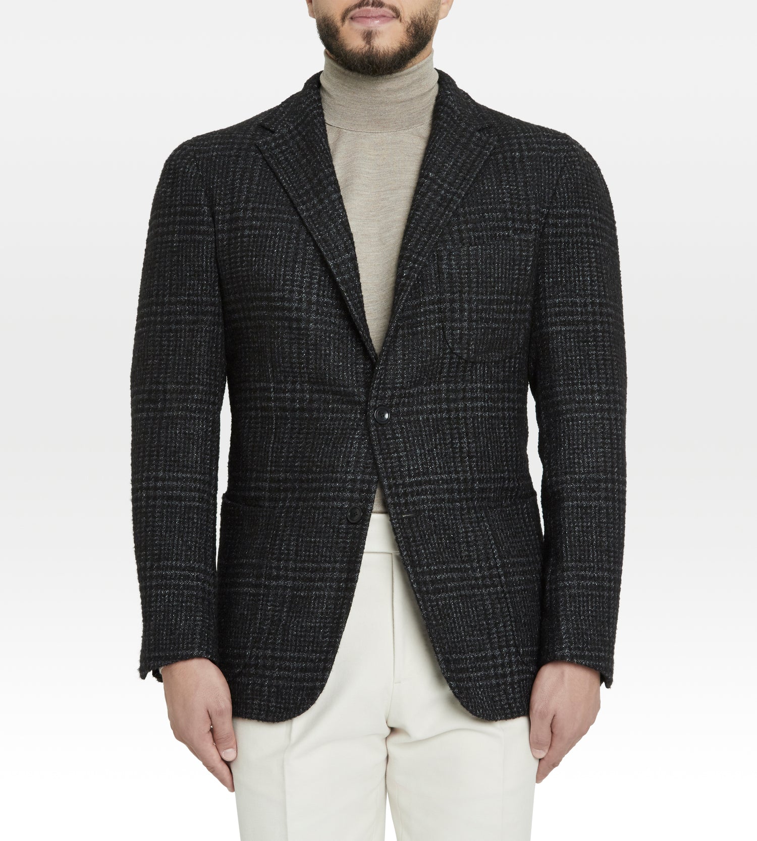 Veste noire en cachemire à motif Prince de Galles