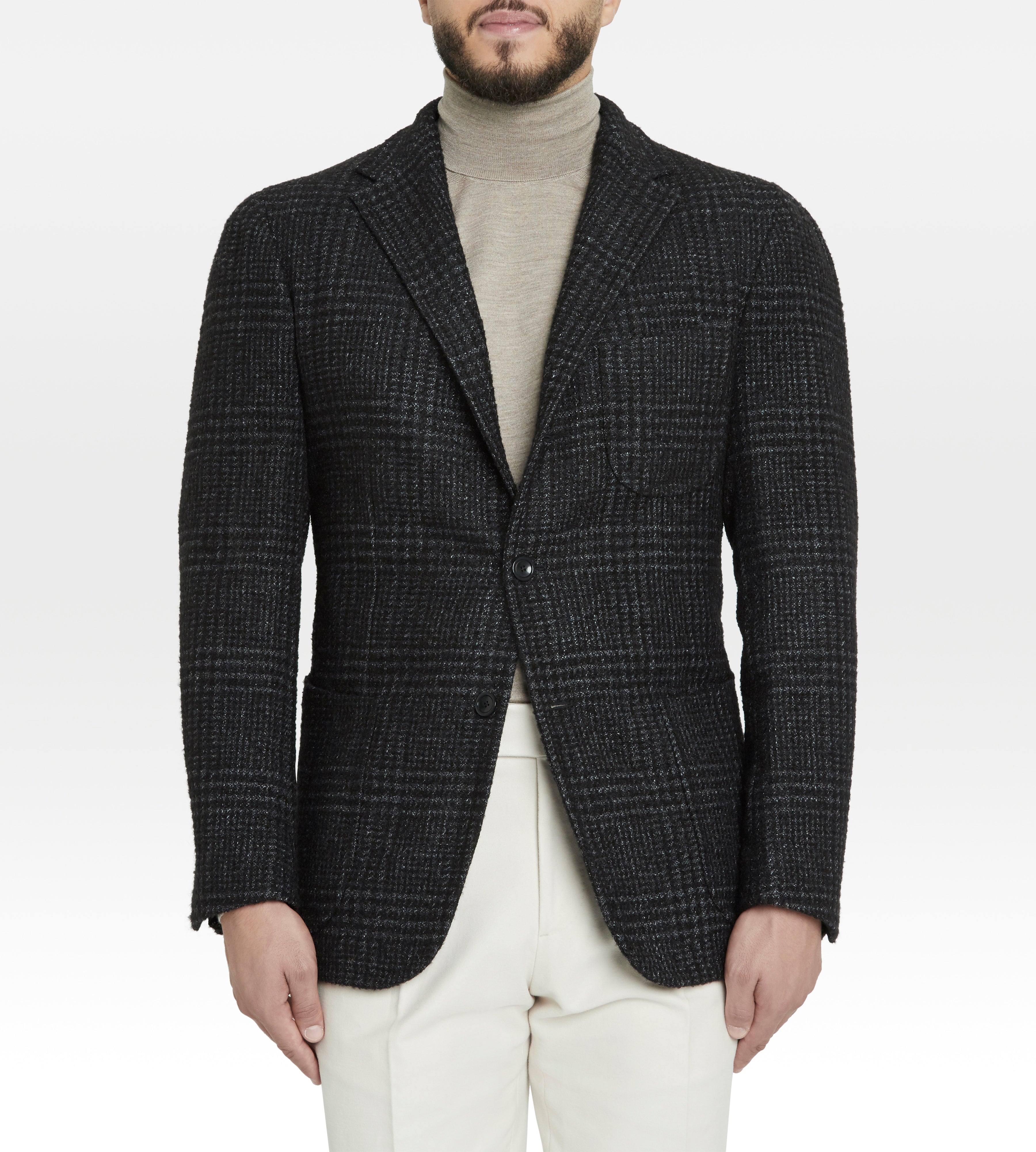 Veste noire en cachemire à motif Prince de Galles