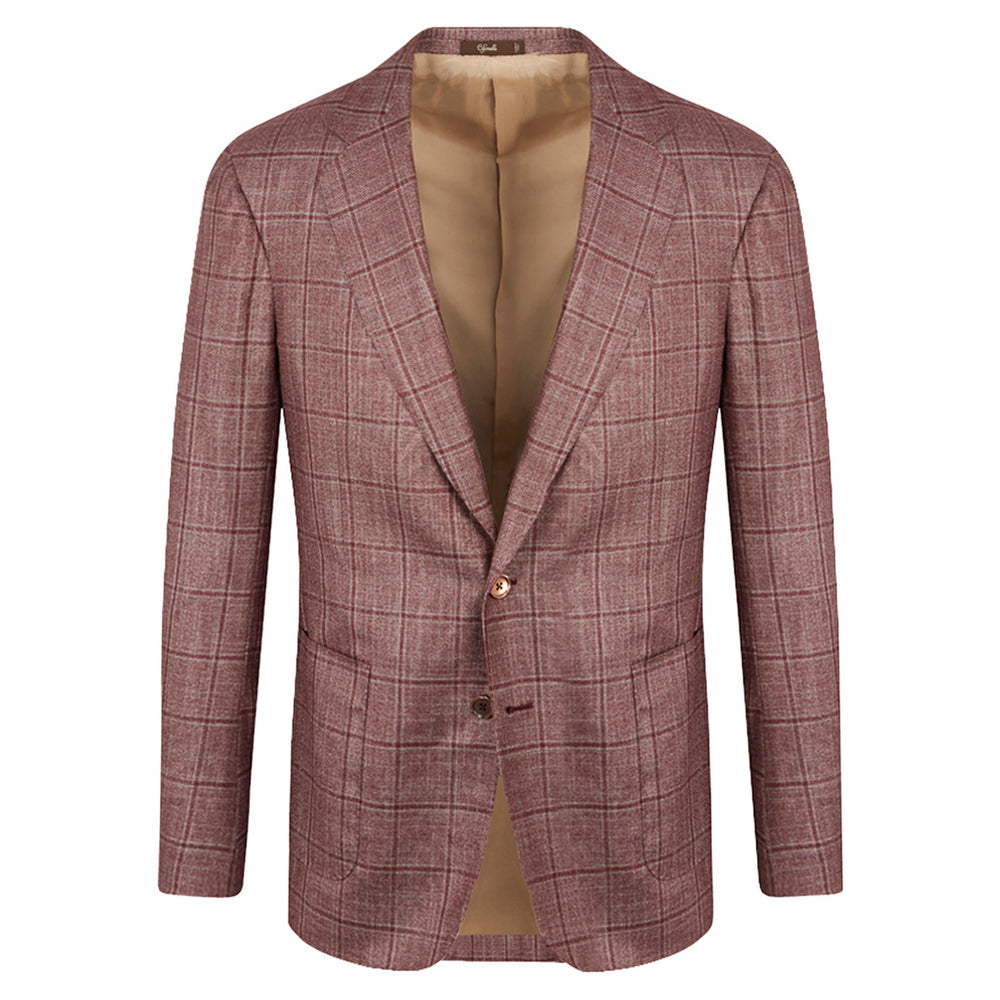 Veste rouge en soie & cachemire à carreaux fenêtre