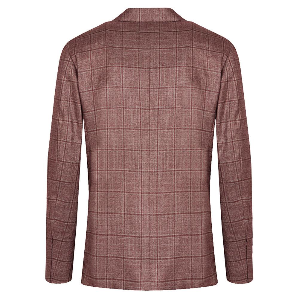 Veste rouge en soie & cachemire à carreaux fenêtre