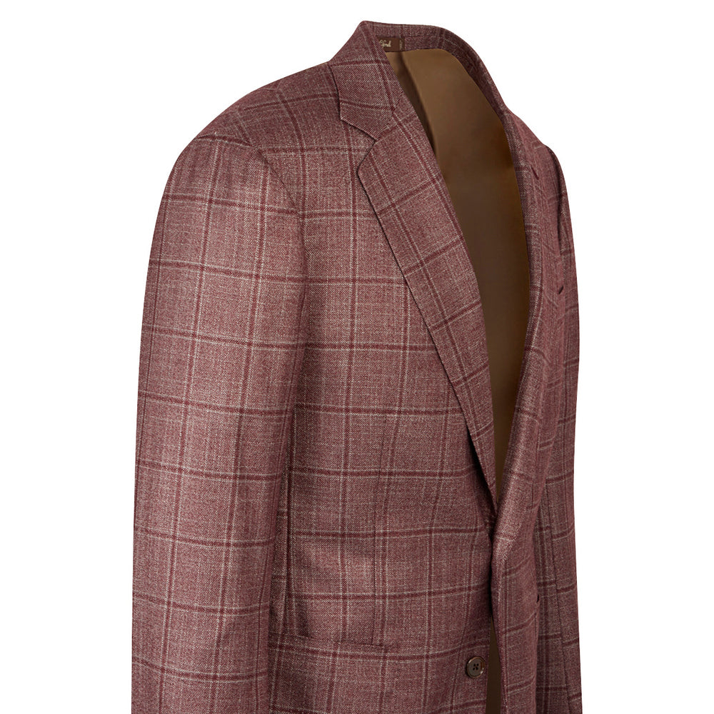 Veste rouge en soie & cachemire à carreaux fenêtre