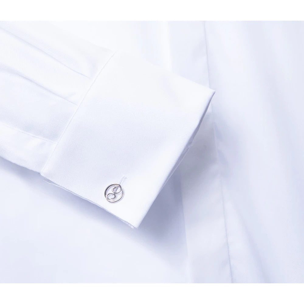 Chemise blanche en coton à col cassé & poignets mousquetaires