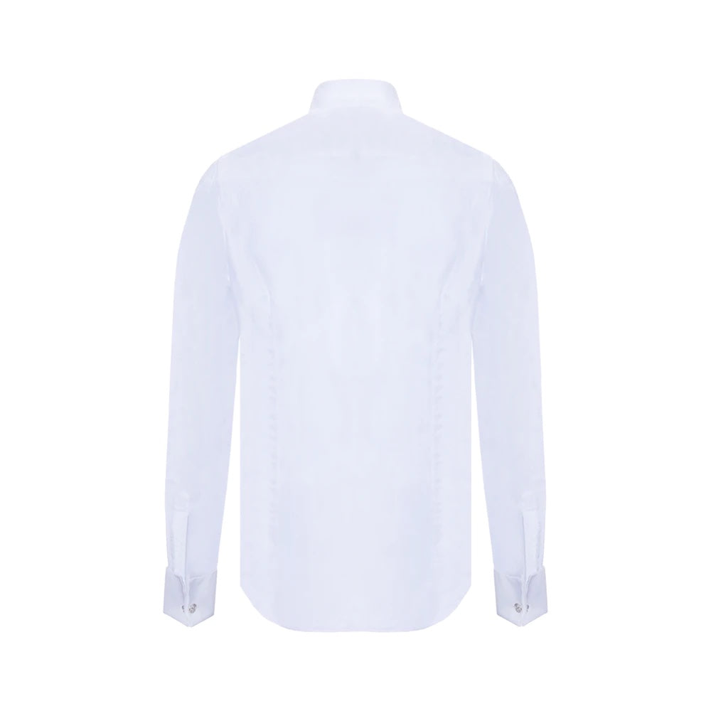 Chemise blanche en coton à col cassé & poignets mousquetaires