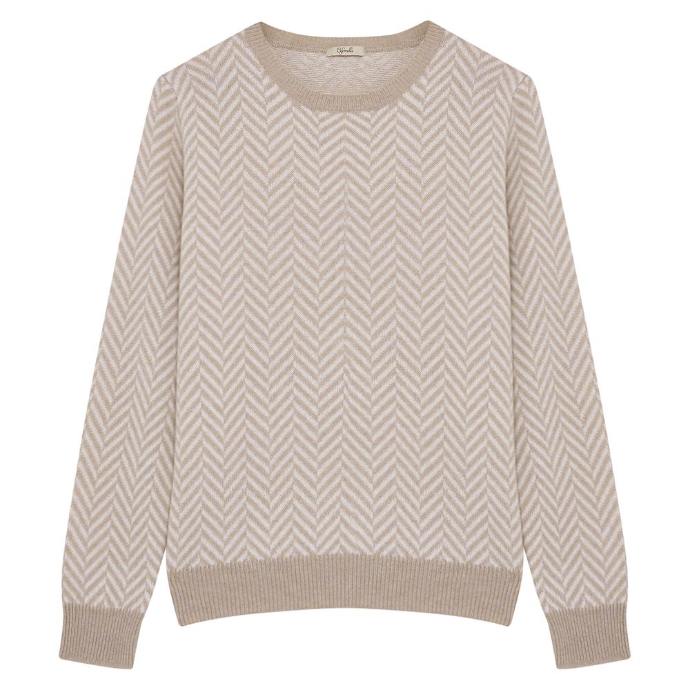 Pull en laine zig zag beige
