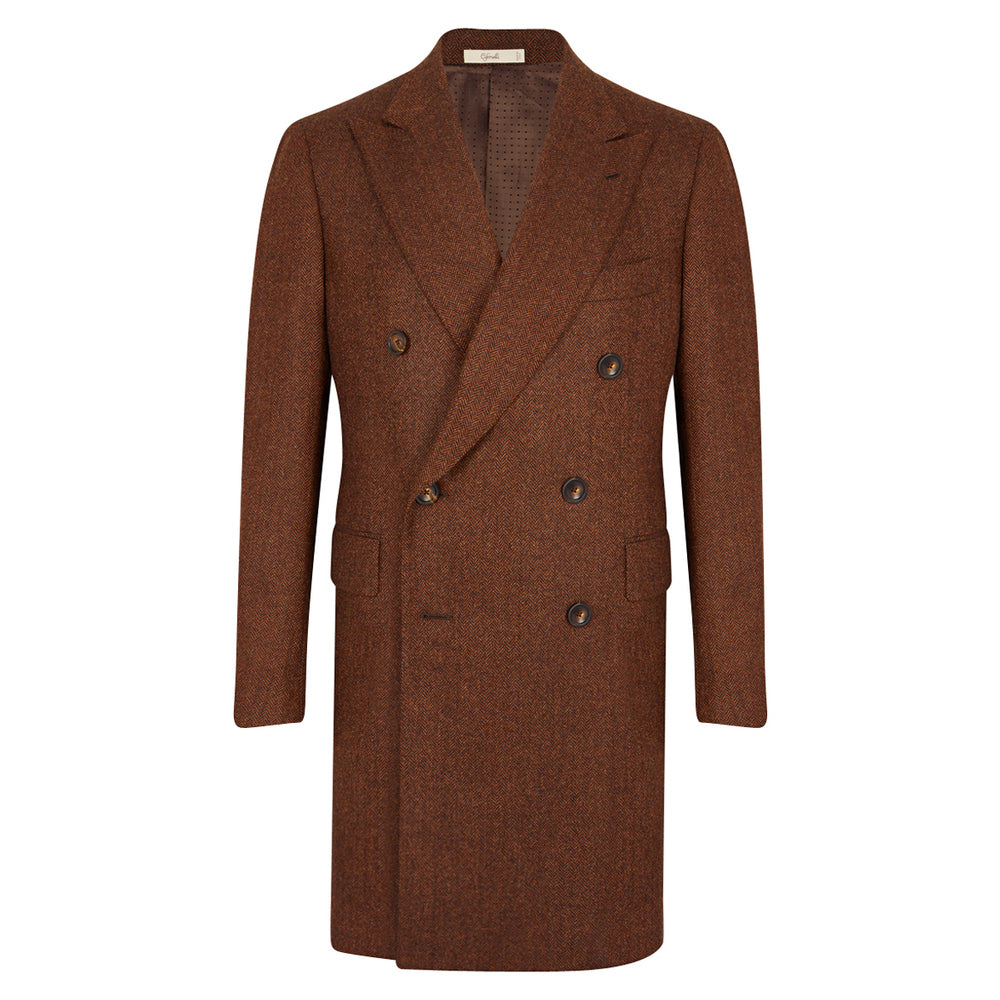 Manteau croisé en laine et cachemire marron