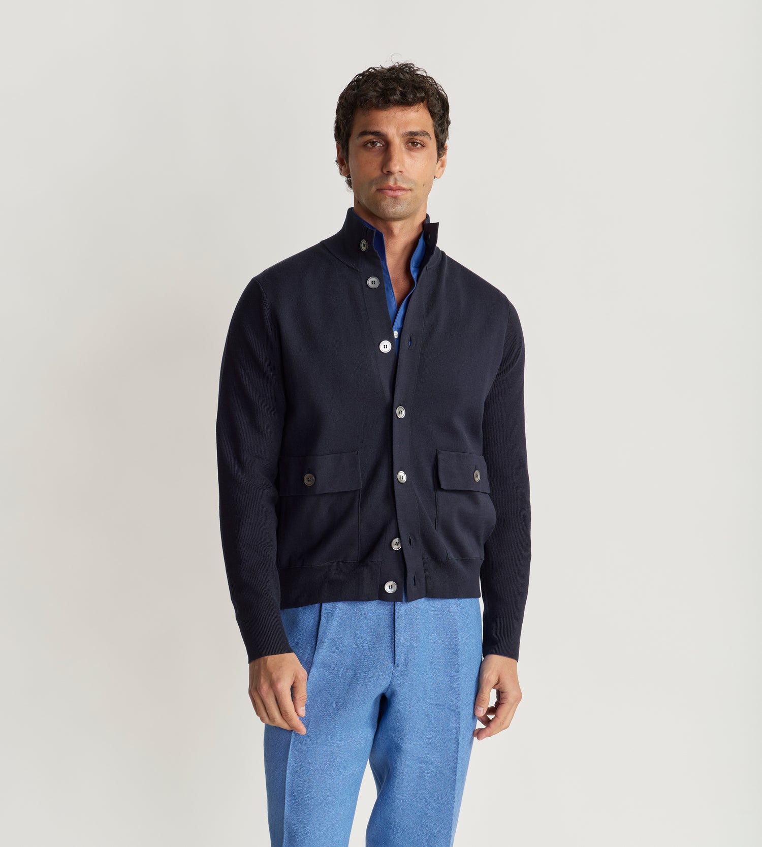 Blouson à col officier en laine