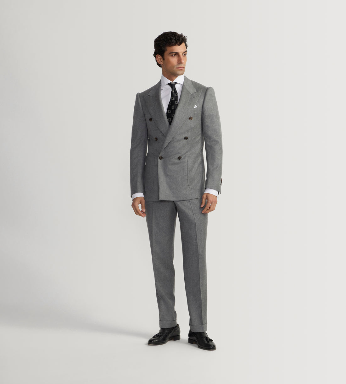 Costume croisé bas 6x1 gris clair en flanelle