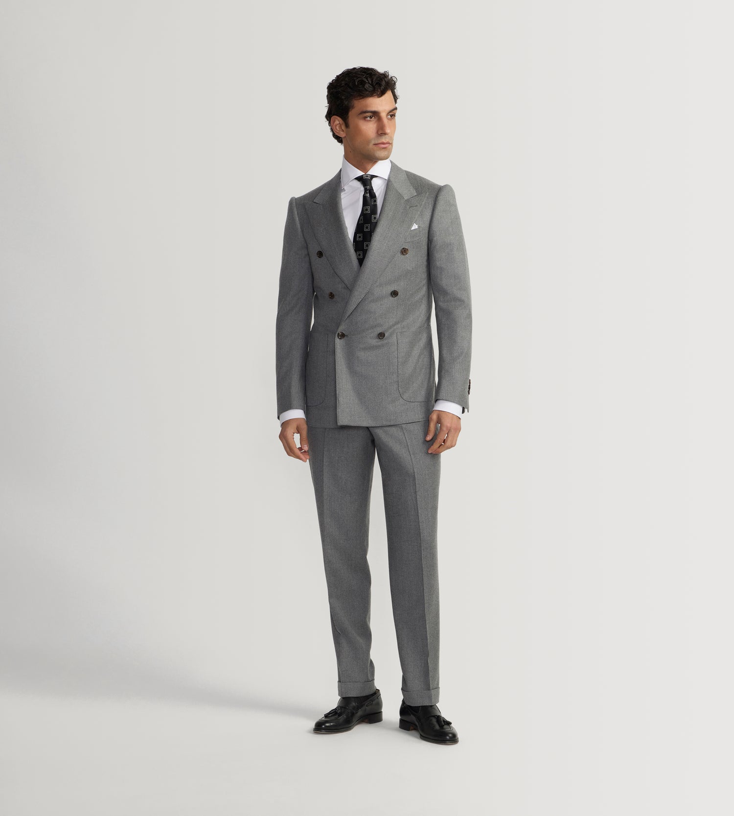 Costume croisé bas 6x1 gris clair en flanelle