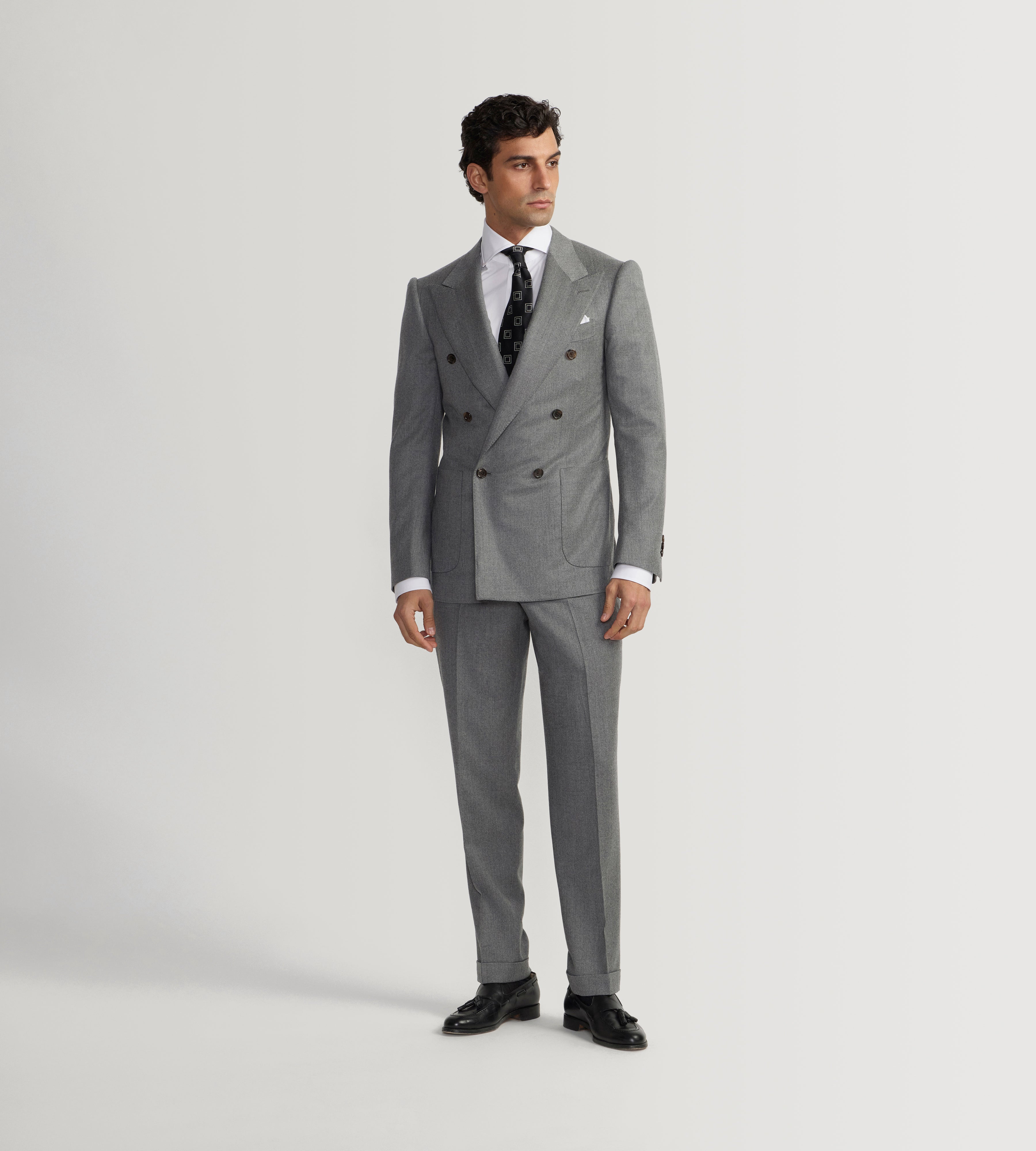 Costume croisé bas 6x1 gris clair en flanelle