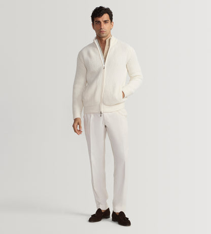Pull à zip en laine &amp; cachemire ivoire