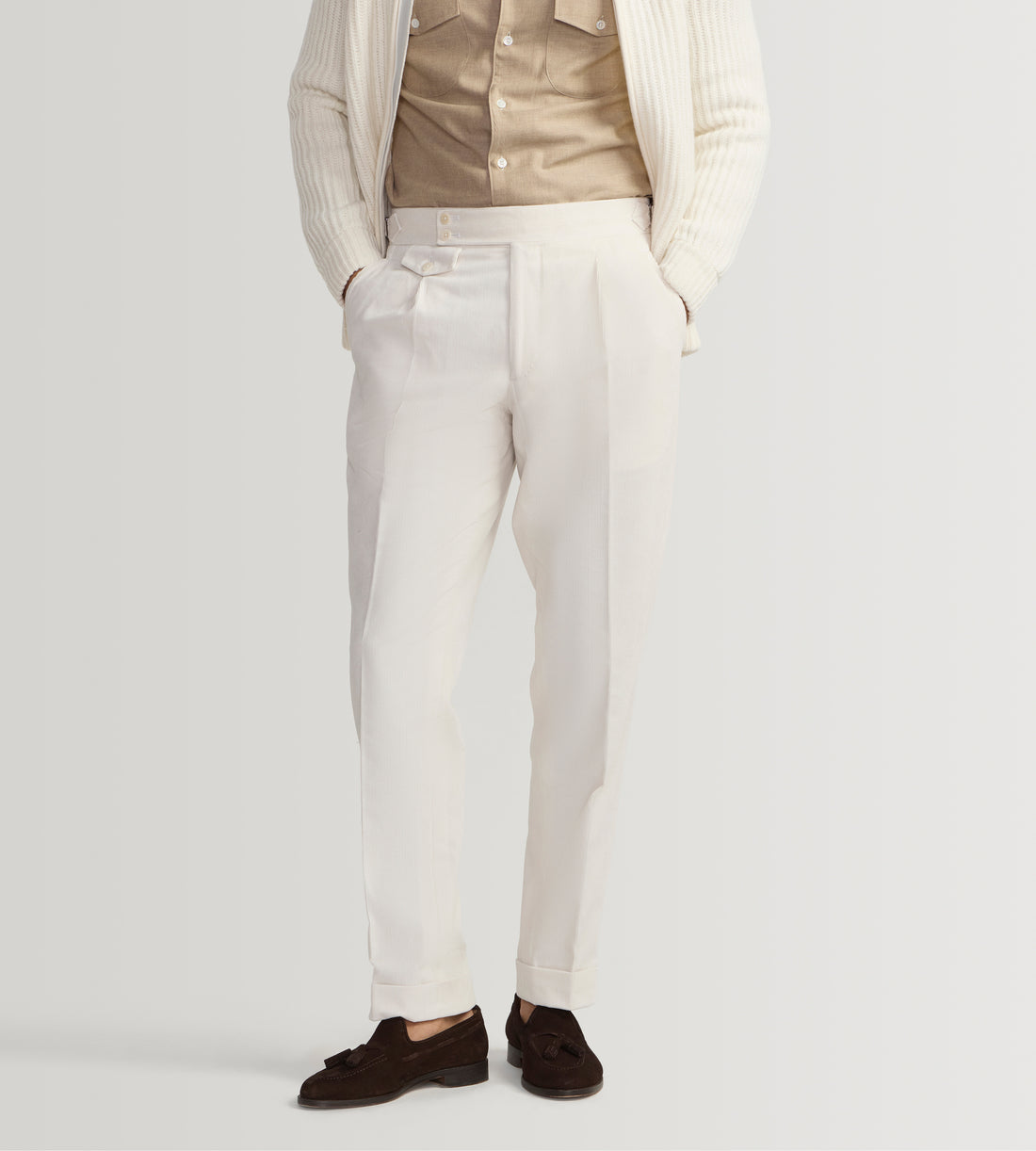 Pantalon en velours côtelé crème