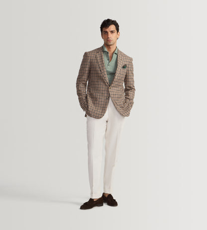 Veste en laine à motif pied-de-poule beige et marron
