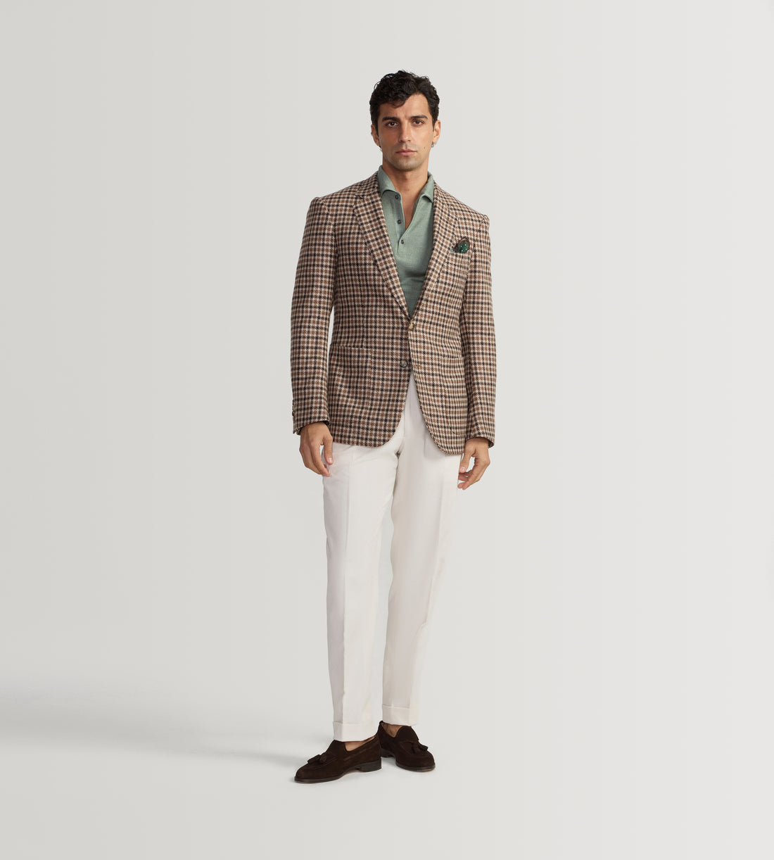 Veste en laine à motif pied-de-poule beige et marron