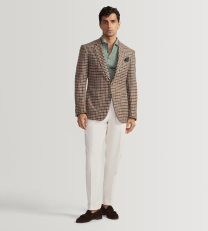 Veste en laine à motif pied-de-poule beige et marron