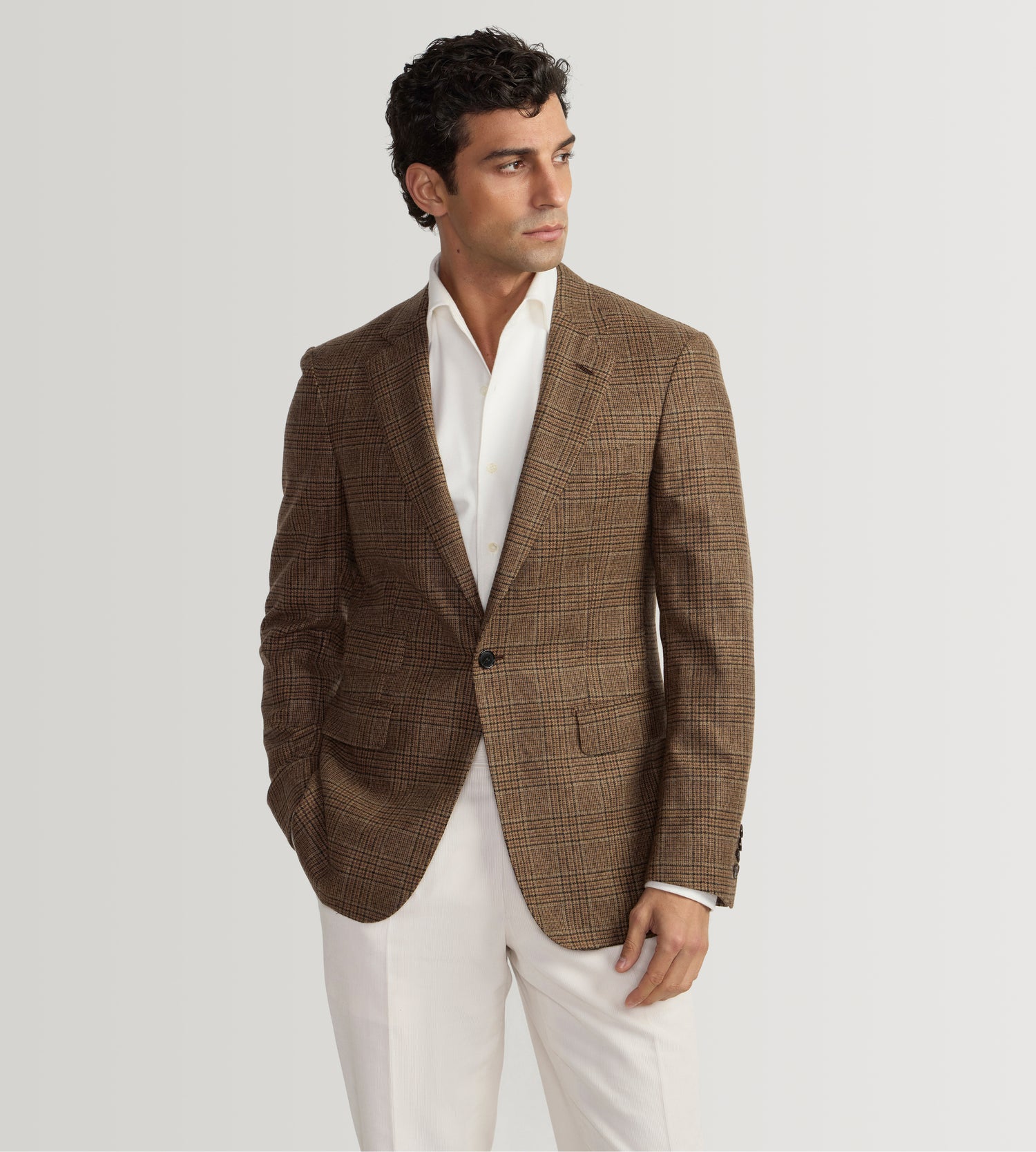 Veste en laine &amp; cachemire à motif Prince-de-Galles marron