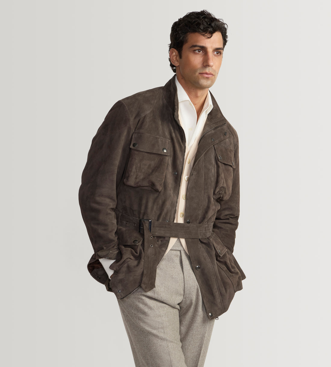 Veste saharienne en cuir marron