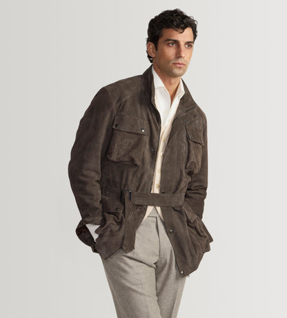 Veste saharienne en cuir marron