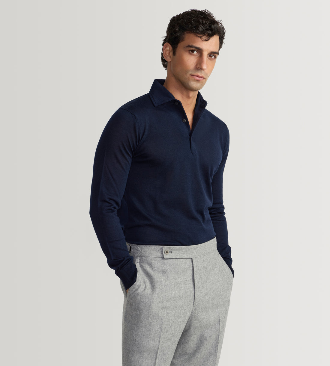 Polo bleu marine en laine &amp; cachemire