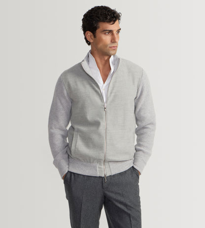 Cardigan zippé gris en laine &amp; cachemire