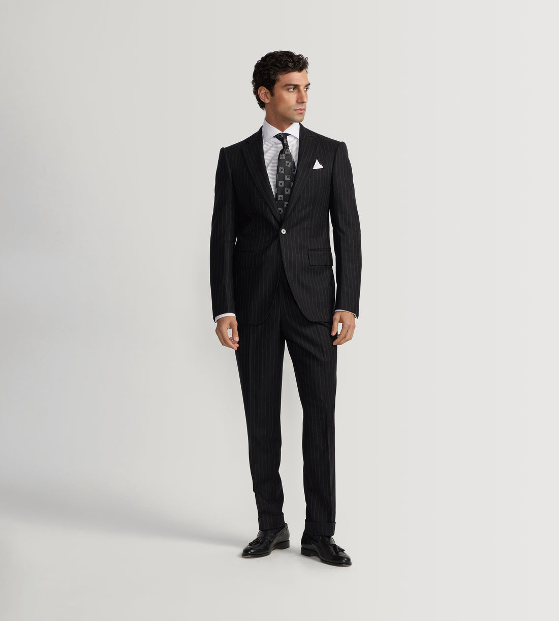 Costume à rayures en flanelle de laine noir