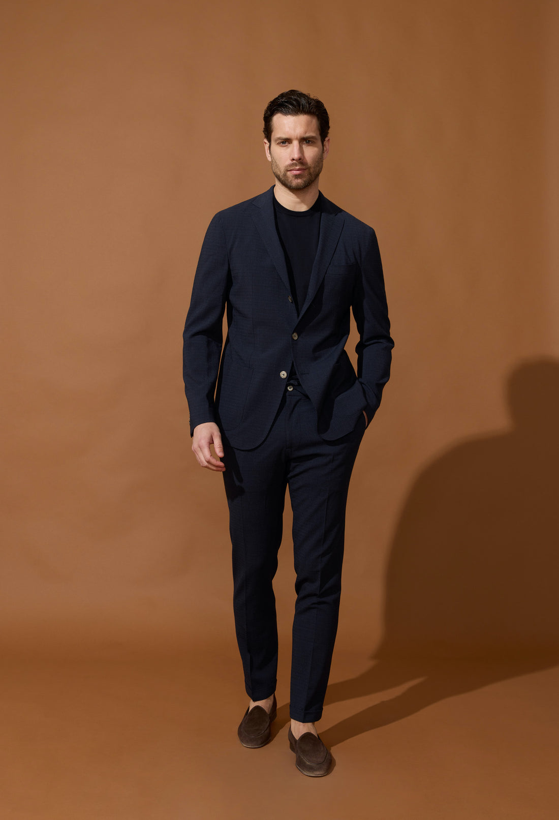 Costume déstructuré à 3 boutons bleu marine en lin