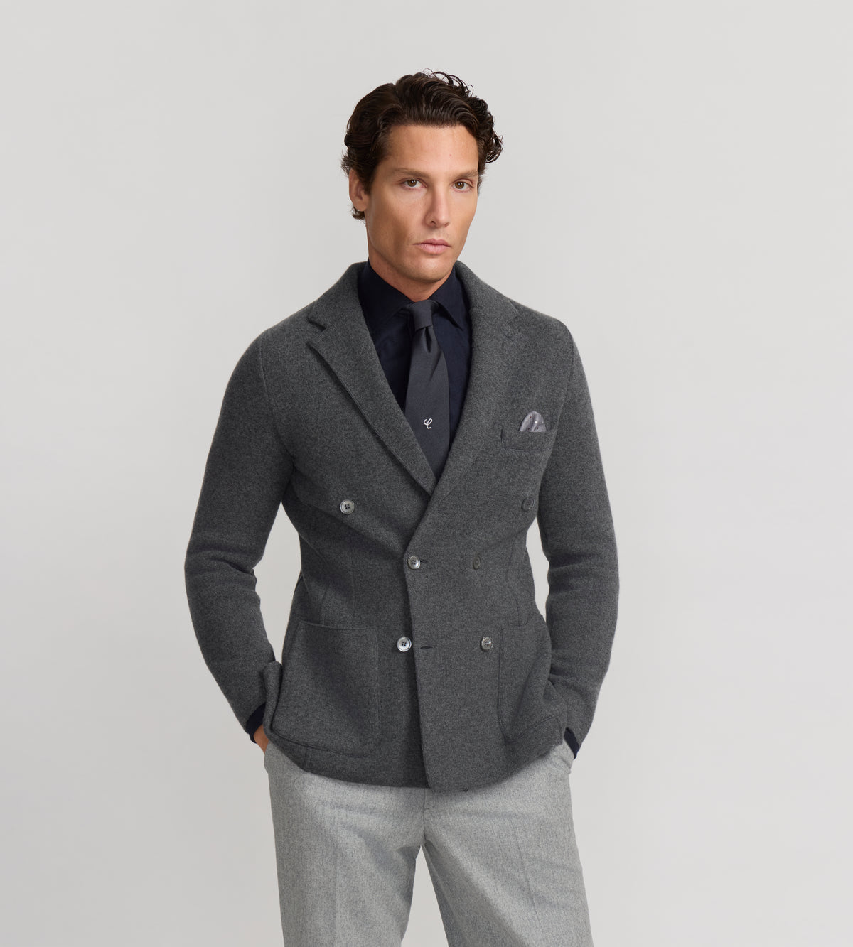 Cardigan croisé en cachemire gris
