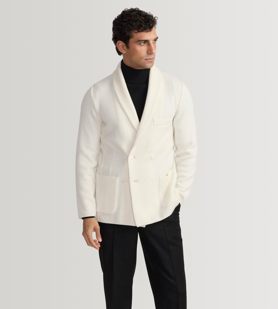 Cardigan croisé en cachemire ivoire à col châle