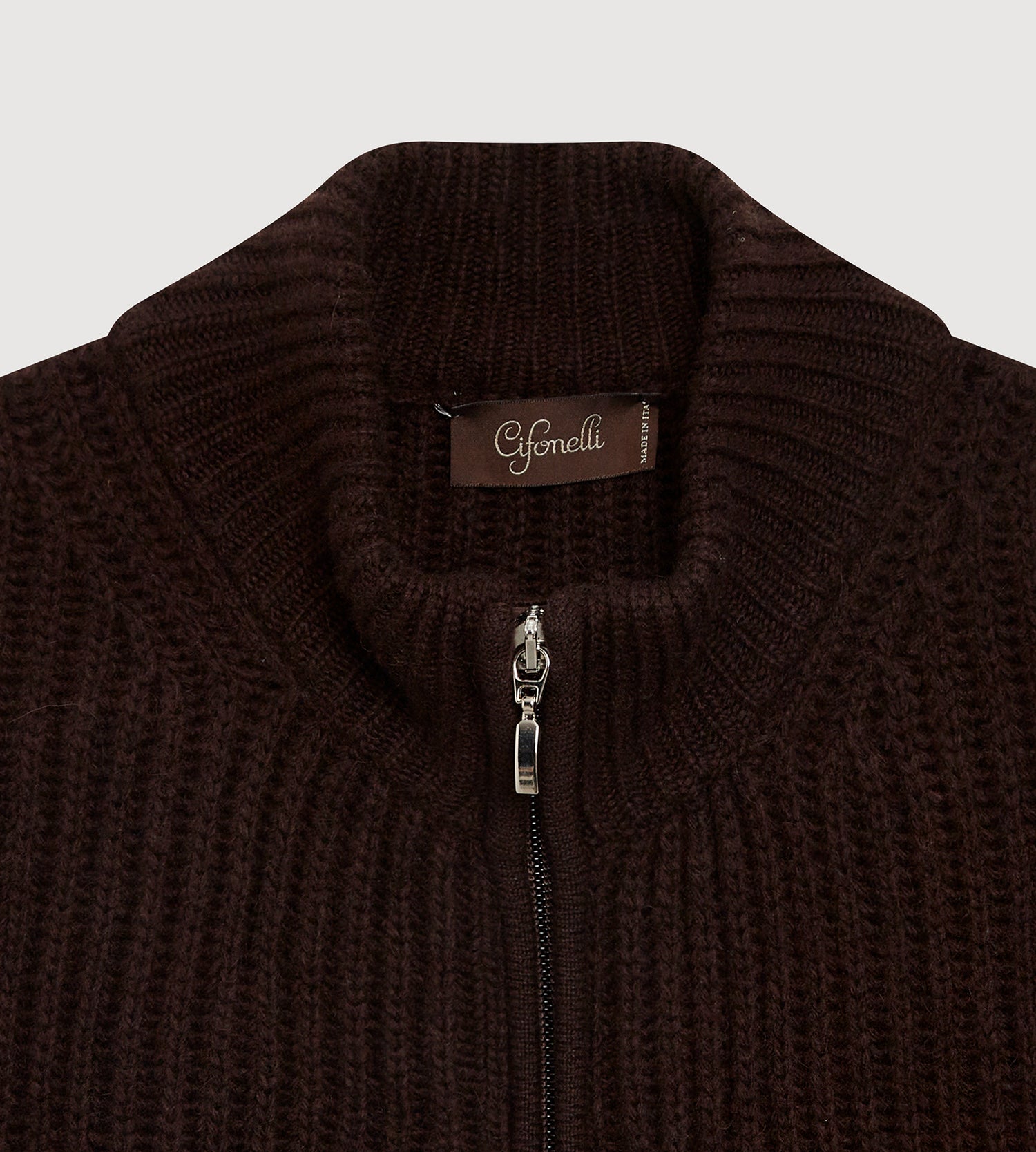 Pull à zip en laine &amp; cachemire marron foncé