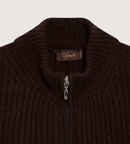 Pull à zip en laine &amp; cachemire marron foncé