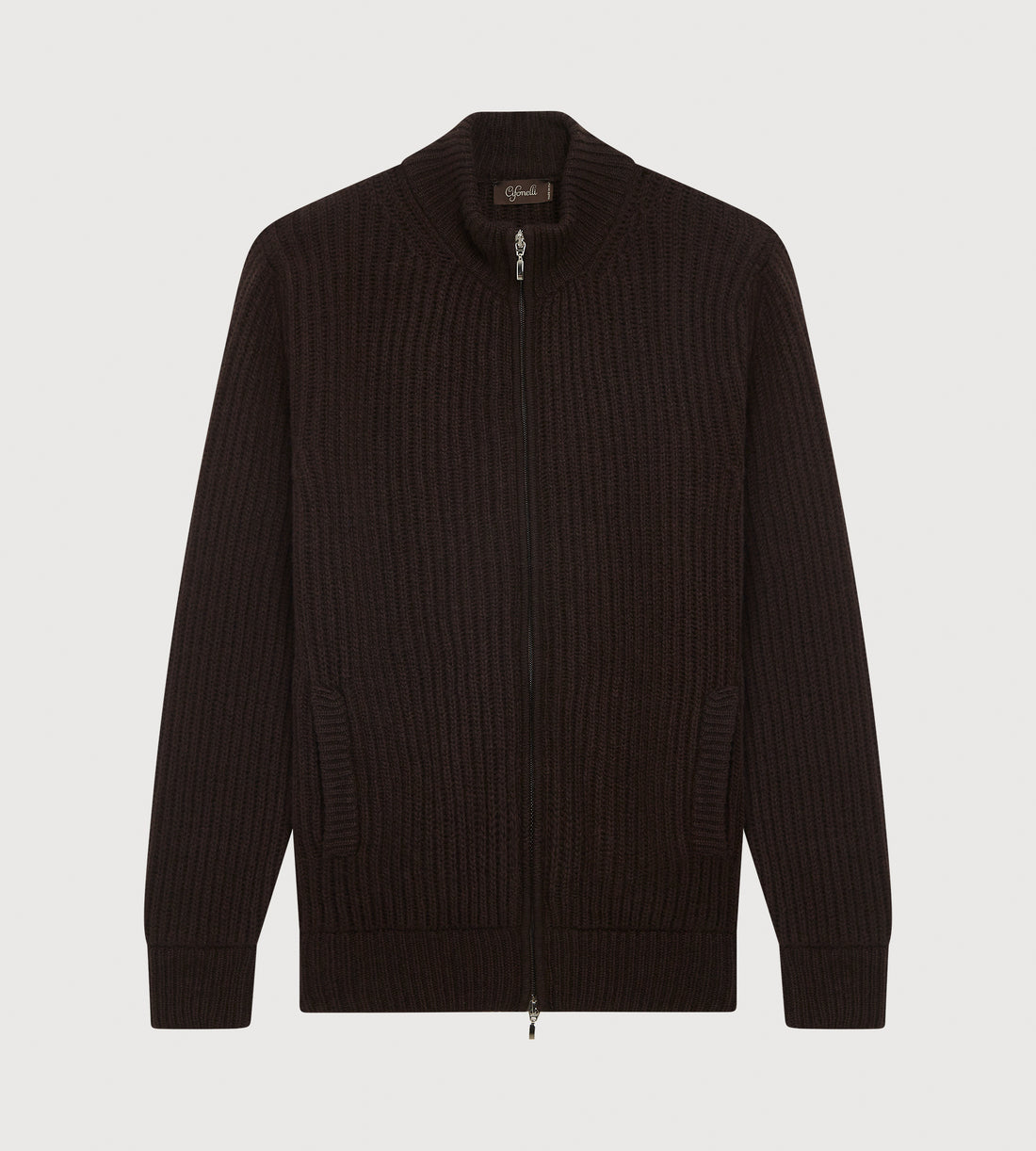 Pull à zip en laine &amp; cachemire marron foncé