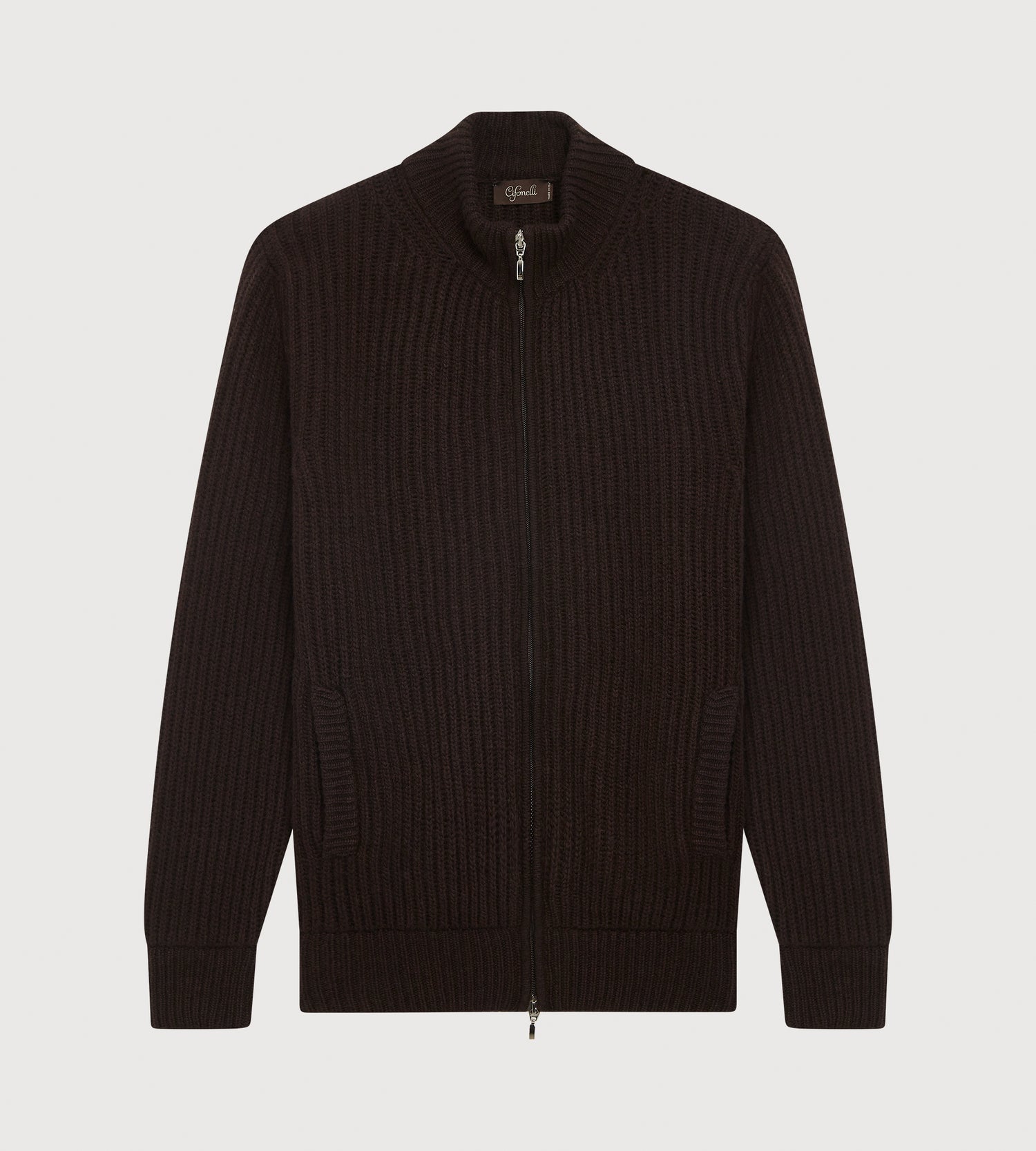 Pull à zip en laine &amp; cachemire marron foncé